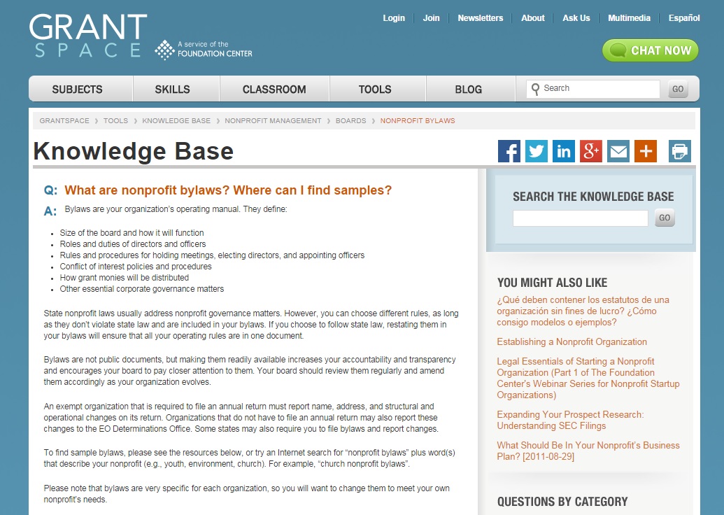 GrantSpace KnowledgeBase
